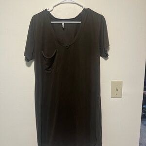 Dark Olive V-Neck T-Shirt Dress